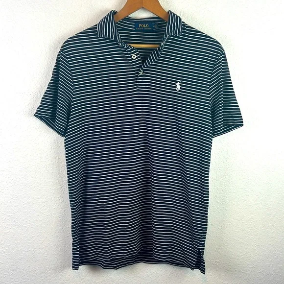 POLO RALPH LAUREN Classic Striped Collared 3-Button Shirt Short Sleeve Striped M - Picture 1 of 6